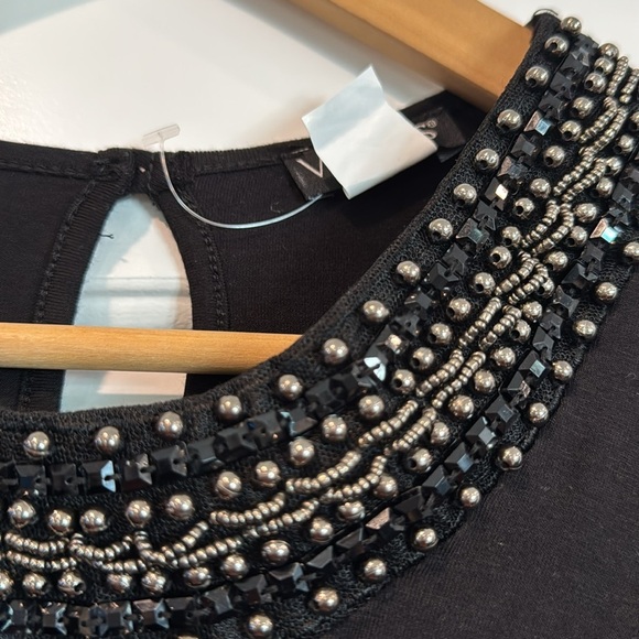 VENUS Black Long Sleeve Front Knot Dress with Beaded Neckline Size Medium - Picture 3 of 7